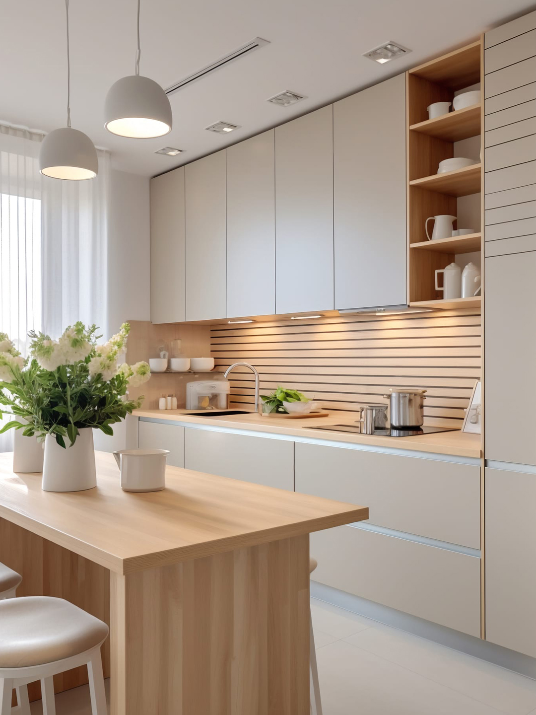 Cocina minimalista madera y beige en tendencia de Kom&Kom